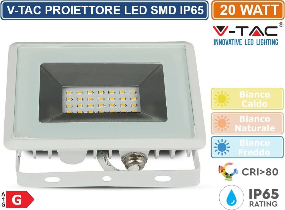 V-TAC VT-4021 E-SERIES FARO LED SMD 20W ULTRA SOTTILE DA ESTERNO COLORE BIANCO - SKU 5949 / 5950 / 5951 - 4