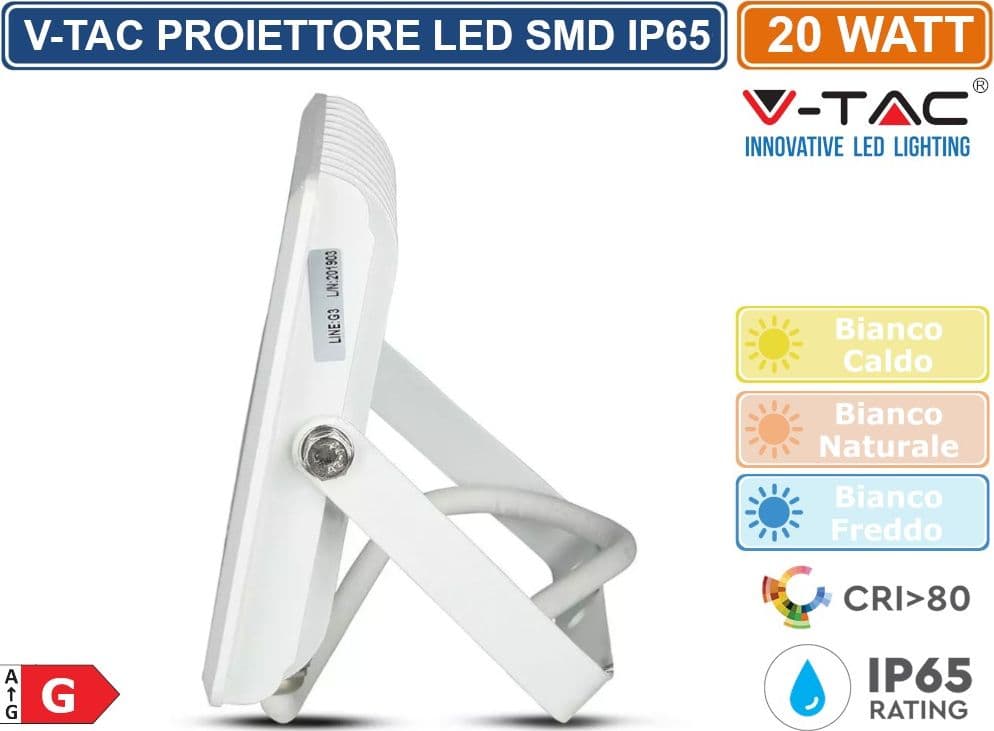 V-TAC VT-4021 E-SERIES FARO LED SMD 20W ULTRA SOTTILE DA ESTERNO COLORE BIANCO - SKU 5949 / 5950 / 5951 - 5