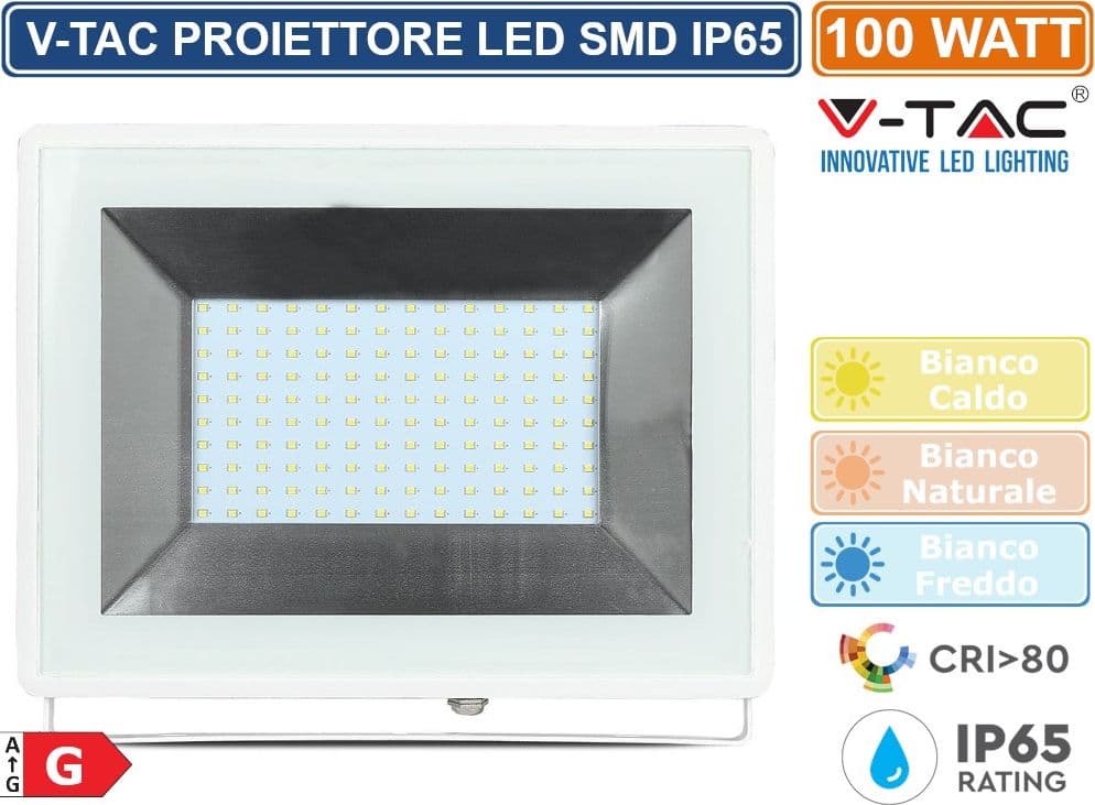 V-TAC VT-40101 FARETTO LED SMD 100W ULTRASOTTILE DA ESTERNO COLORE BIANCO - SKU 5967 / 5968 / 5969 - 2