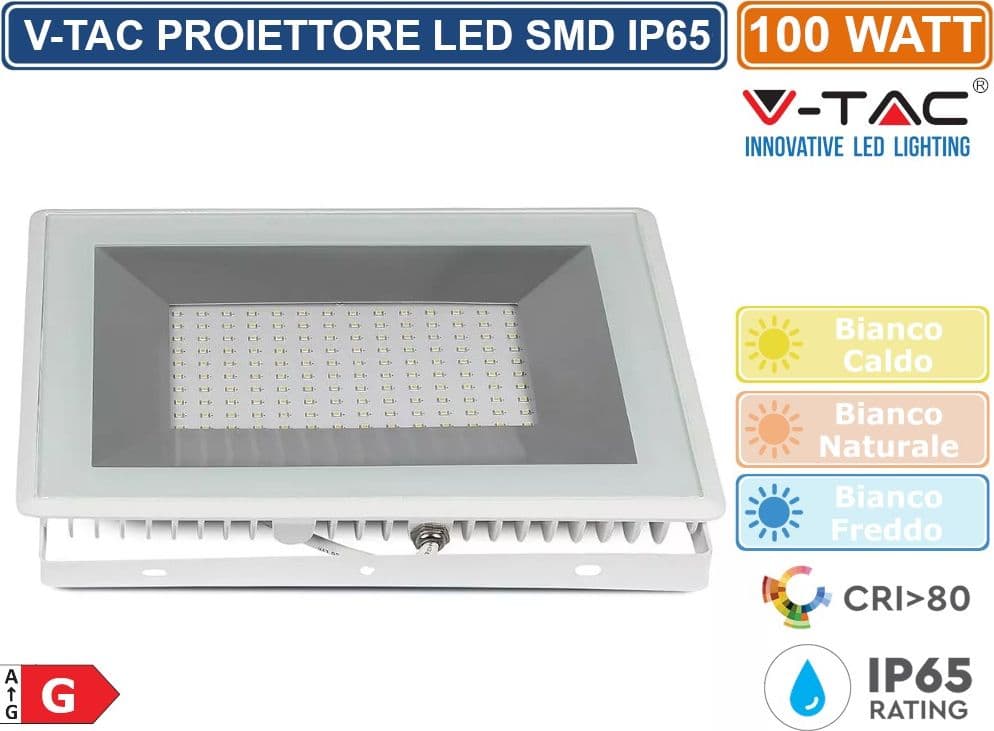 V-TAC VT-40101 FARETTO LED SMD 100W ULTRASOTTILE DA ESTERNO COLORE BIANCO - SKU 5967 / 5968 / 5969 - 3