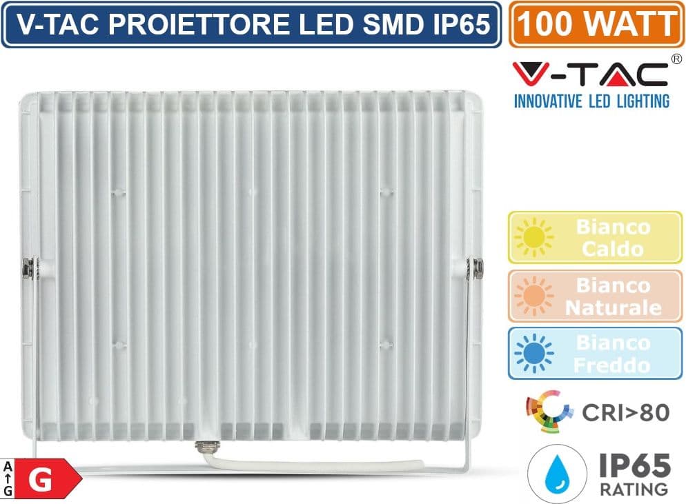 V-TAC VT-40101 FARETTO LED SMD 100W ULTRASOTTILE DA ESTERNO COLORE BIANCO - SKU 5967 / 5968 / 5969 - 4