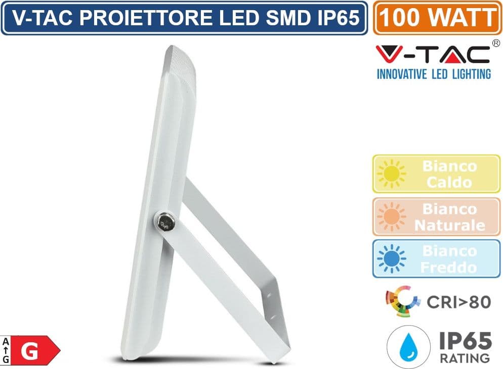 V-TAC VT-40101 FARETTO LED SMD 100W ULTRASOTTILE DA ESTERNO COLORE BIANCO - SKU 5967 / 5968 / 5969 - 5