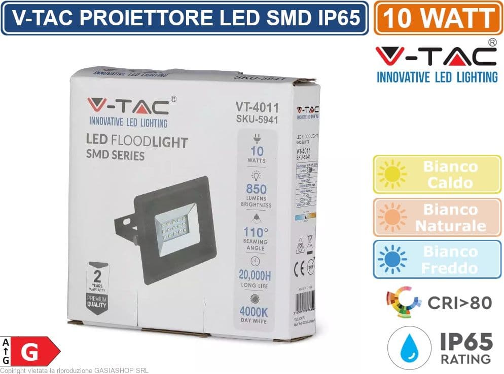 V-TAC VT-4011 E-SERIES FARO LED SMD 10W ULTRA SOTTILE DA ESTERNO COLORE NERO - SKU 5940 / 5941 / 5942 - 5