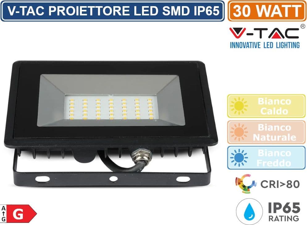 V-TAC VT-4031 E-SERIES FARO LED SMD 30W ULTRA SOTTILE DA ESTERNO COLORE NERO - SKU 5952 / 5953 / 5954 - 3