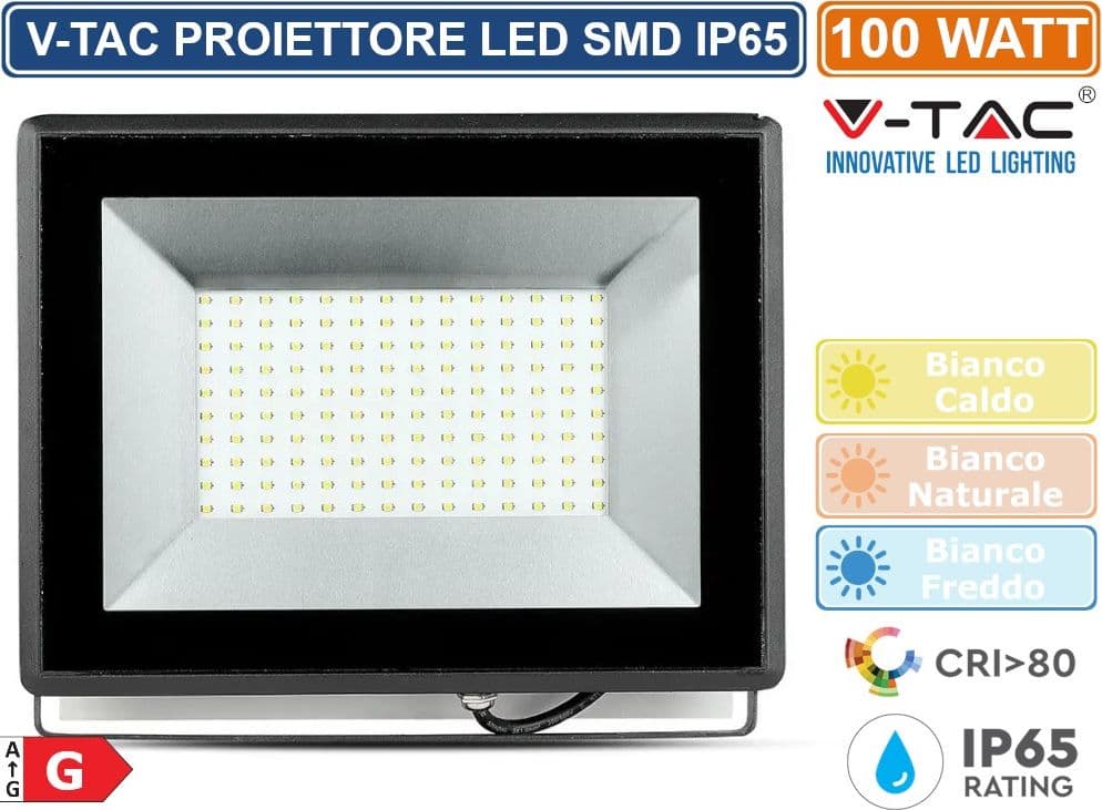 V-TAC VT-40101 E-SERIES FARO LED SMD 100W ULTRA SOTTILE DA ESTERNO COLORE NERO - SKU 5964 / 5965 / 5966 - 2