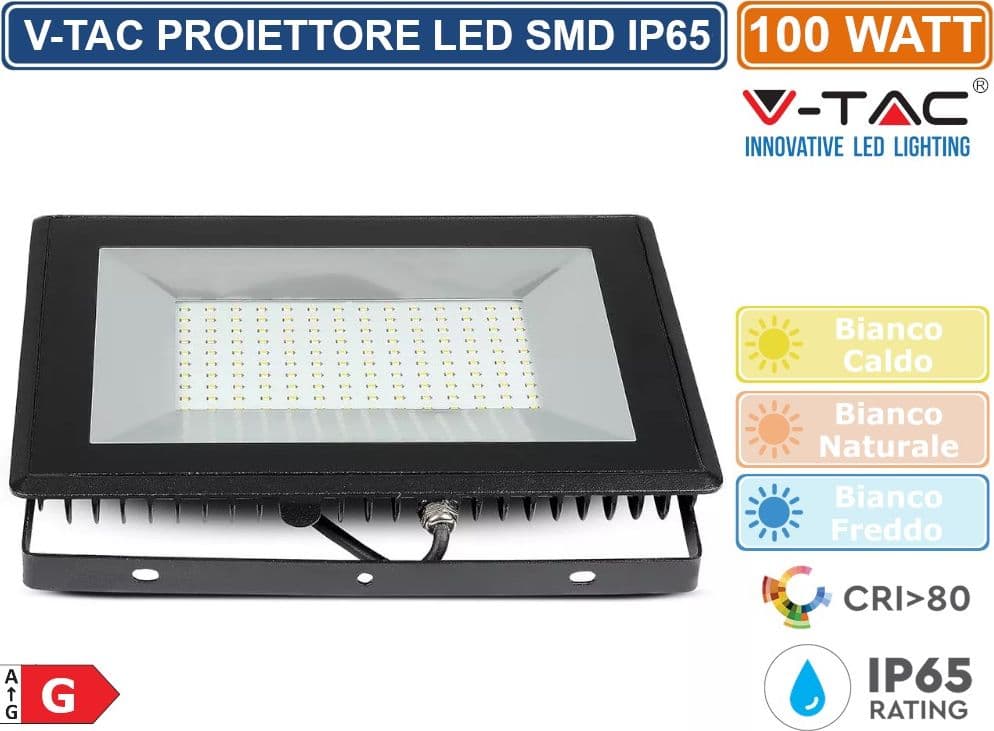 V-TAC VT-40101 E-SERIES FARO LED SMD 100W ULTRA SOTTILE DA ESTERNO COLORE NERO - SKU 5964 / 5965 / 5966 - 3