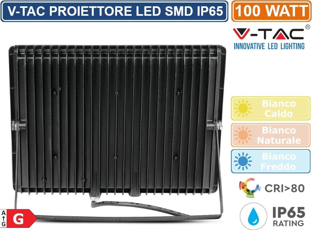 V-TAC VT-40101 E-SERIES FARO LED SMD 100W ULTRA SOTTILE DA ESTERNO COLORE NERO - SKU 5964 / 5965 / 5966 - 4