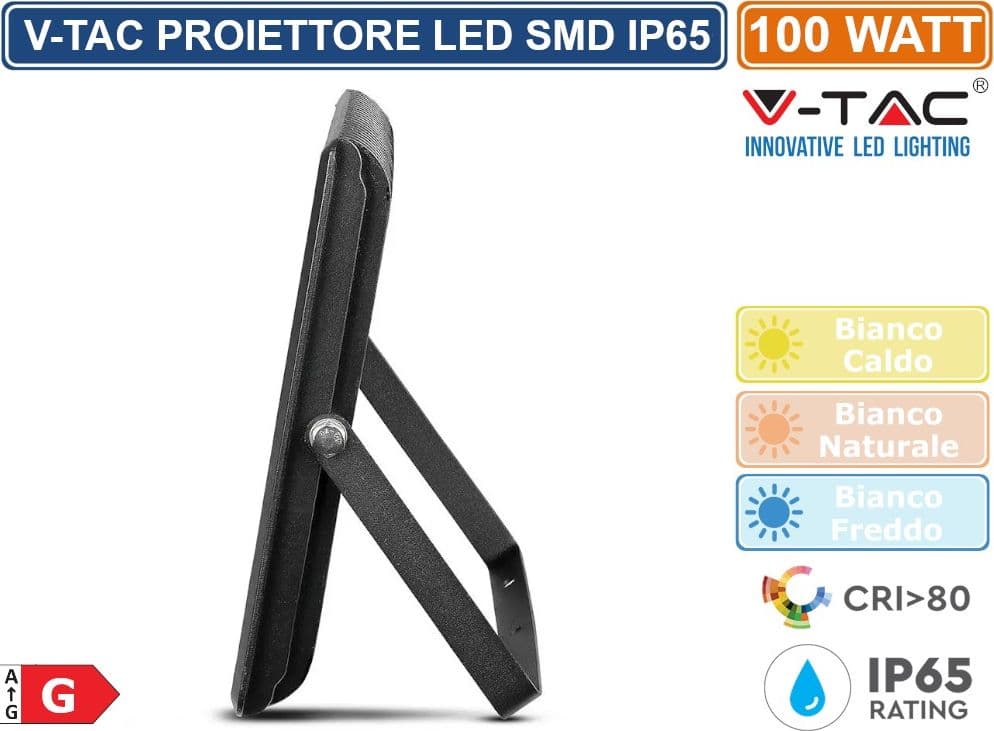 V-TAC VT-40101 E-SERIES FARO LED SMD 100W ULTRA SOTTILE DA ESTERNO COLORE NERO - SKU 5964 / 5965 / 5966 - 5
