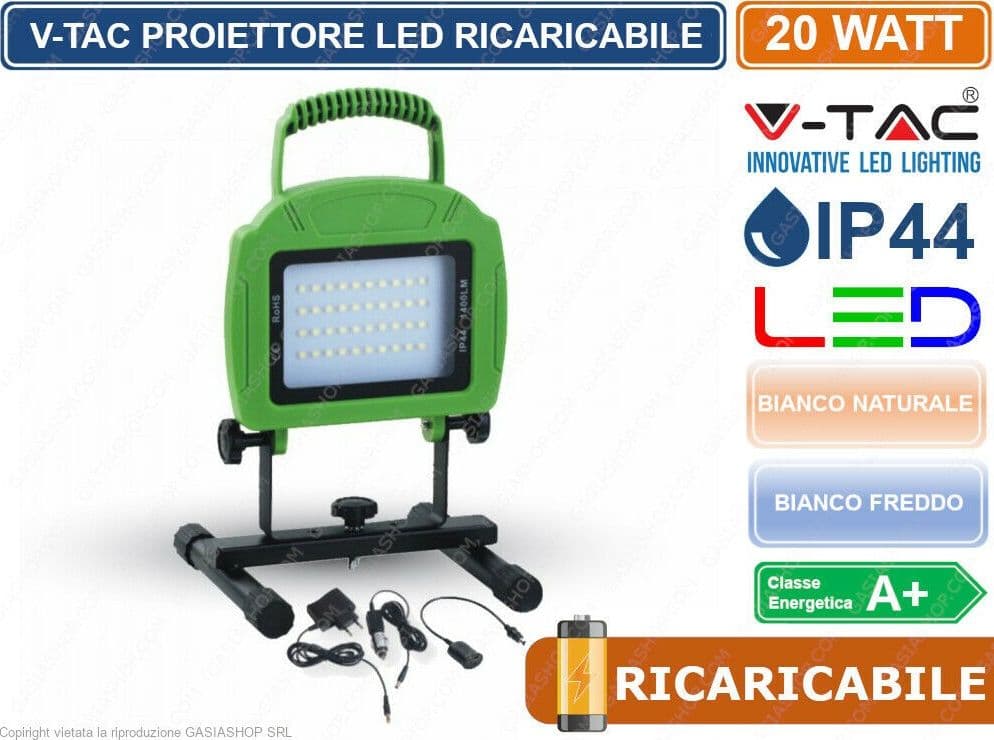 V-TAC VT-4822 FARETTO LED SMD 20W RICARICABILE A BATTERIA COLORE VERDE - SKU 5692 / 5735 - 2