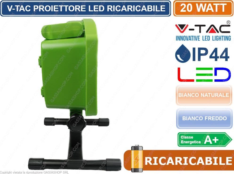 V-TAC VT-4822 FARETTO LED SMD 20W RICARICABILE A BATTERIA COLORE VERDE - SKU 5692 / 5735 - 3