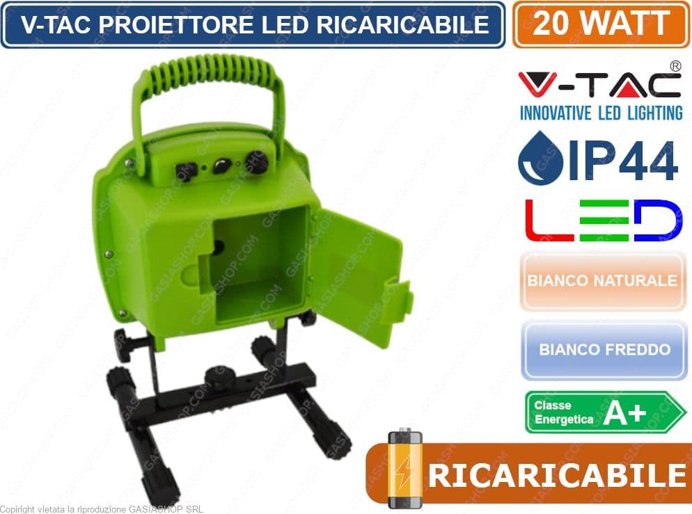 V-TAC VT-4822 FARETTO LED SMD 20W RICARICABILE A BATTERIA COLORE VERDE - SKU 5692 / 5735 - 5