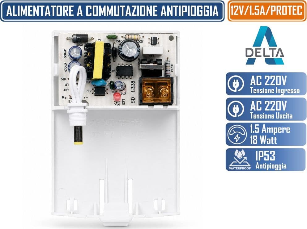 DELTA 12V/1.5A/PROTEC ALIMENTATORE A COMMUTAZIONE SWITCHING 1,5A DC 12V 18W DA ESTERNO IP53 ANTIPIOGGIA - 3