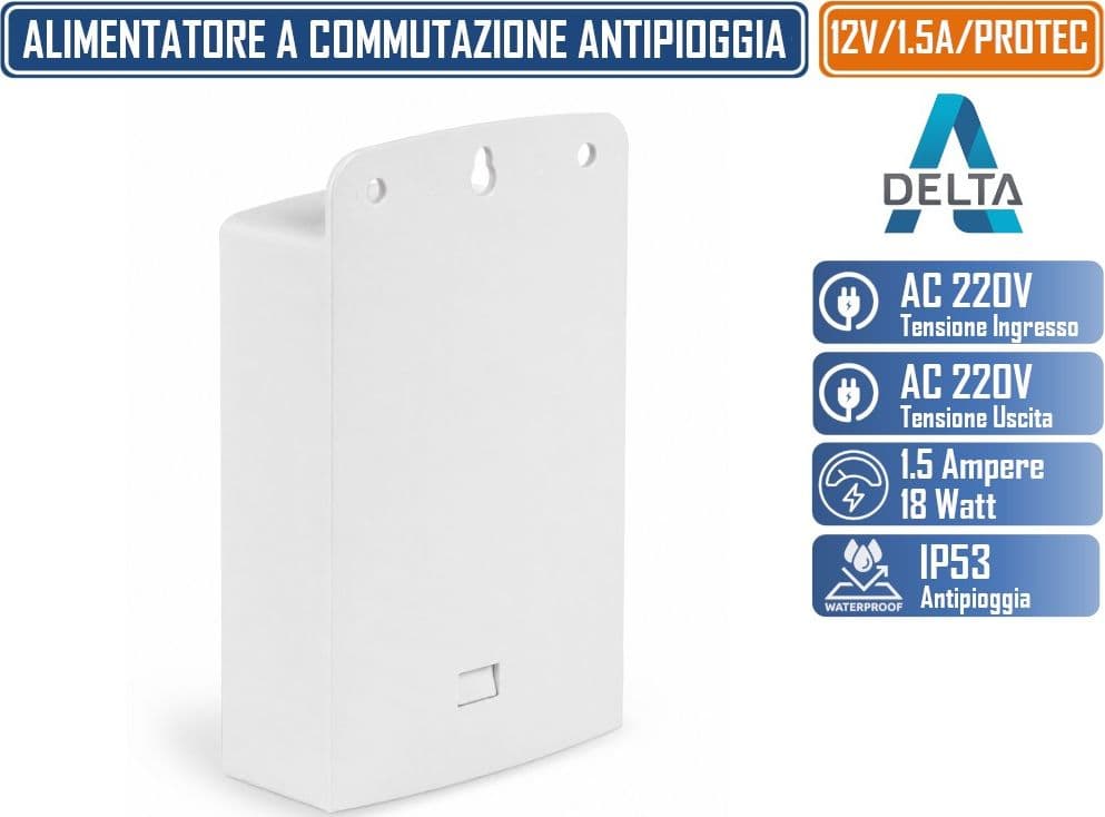 DELTA 12V/1.5A/PROTEC ALIMENTATORE A COMMUTAZIONE SWITCHING 1,5A DC 12V 18W DA ESTERNO IP53 ANTIPIOGGIA - 4