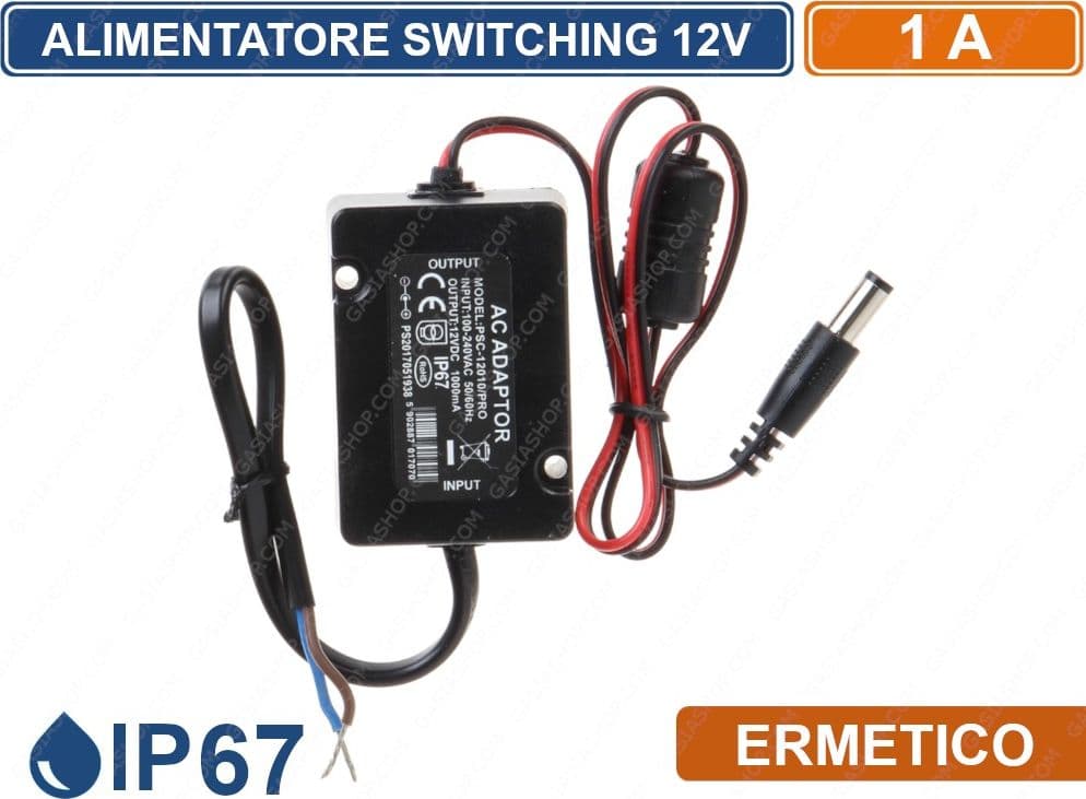 ALIMENTATORE ERMETICO A COMMUTAZIONE SWITCHING DA ESTERNO IP67 12V 1A PER ILLUMINAZIONE E TVCC - 2