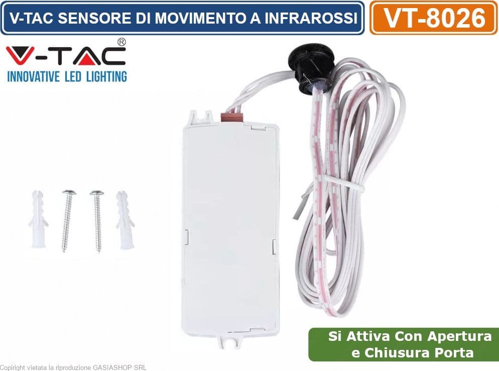 V-TAC VT-8026 SENSORE DI MOVIMENTO APERTURA PORTA A INFRAROSSI CORTO RAGGIO PER LAMPADINE - SKU 5085 - 3