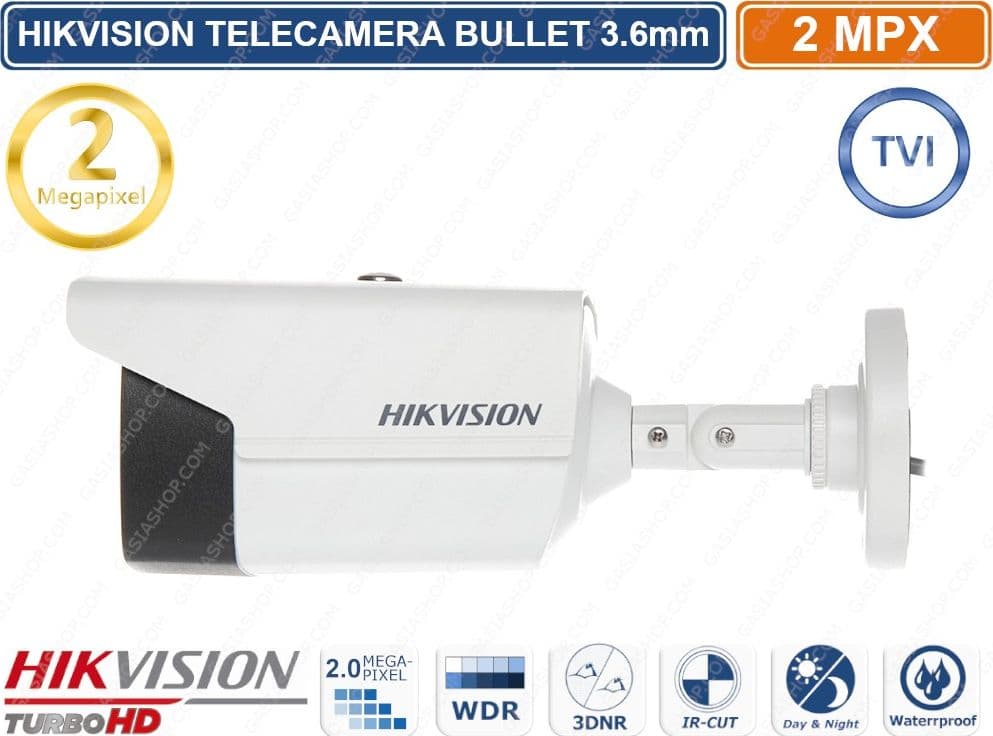 TELECAMERA BULLET HD-TVI HIKVISION TURBO HD 2MP 1080P 3.6MM VISIONE NOTTURNA 40 METRI EXIR TECHNOLOGY IP66 - 3