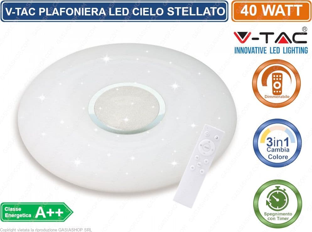 V-TAC VT-8405 PLAFONIERA LED 40W FORMA CIRCOLARE EFFETTO CIELO STELLATO CON TELECOMANDO - SKU 14941