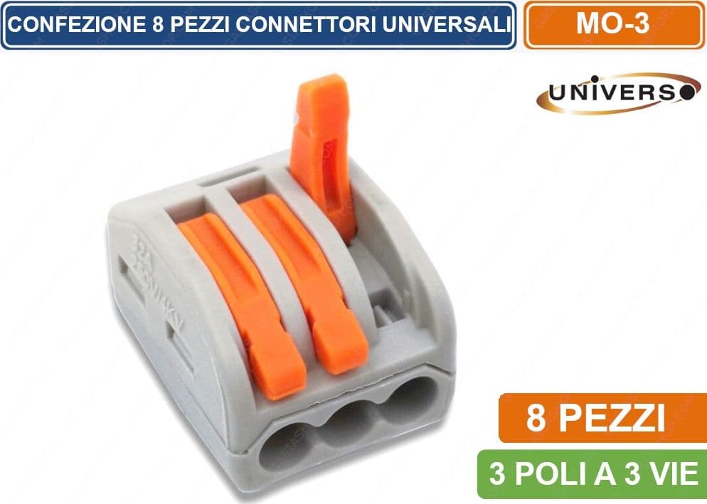 UNIVERSO MO-3 CONFEZIONE 8 PEZZI CONNETTORI ELETTRICI RAPIDI A LEVA UNIVERSALI 3 POLI A 1 VIA - 2