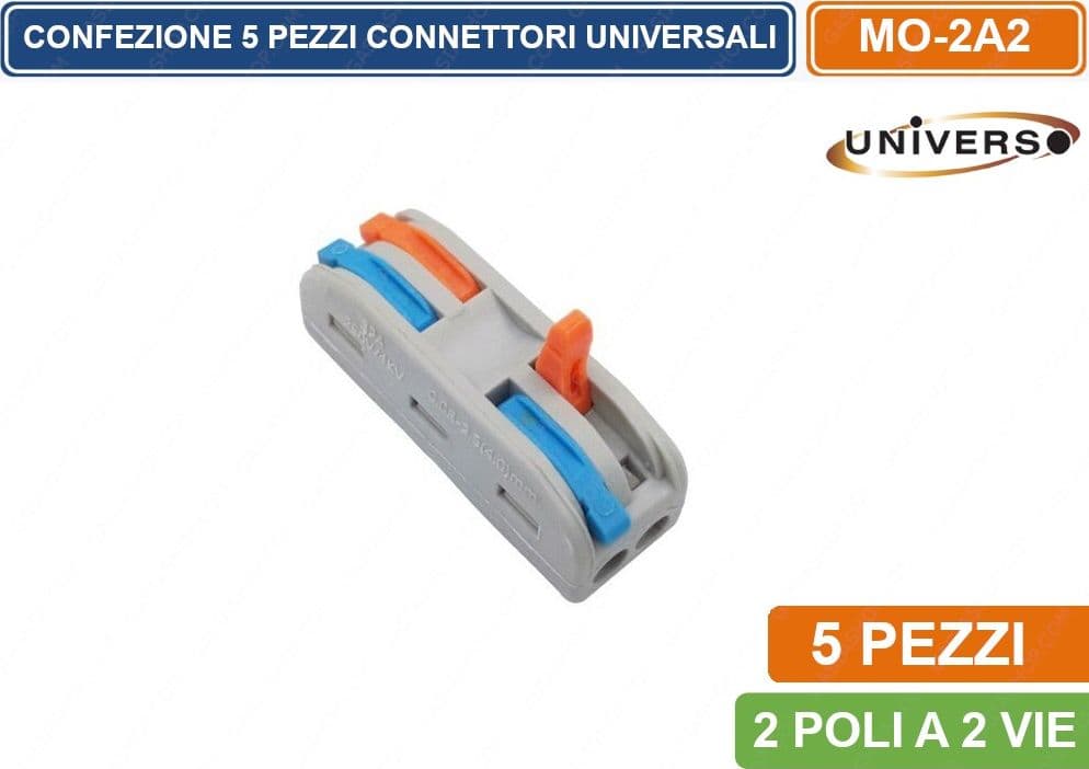 UNIVERSO MO-2A2 CONFEZIONE 5 PEZZI CONNETTORI ELETTRICI RAPIDI A LEVA UNIVERSALI 2 POLI A 2 VIE - 2