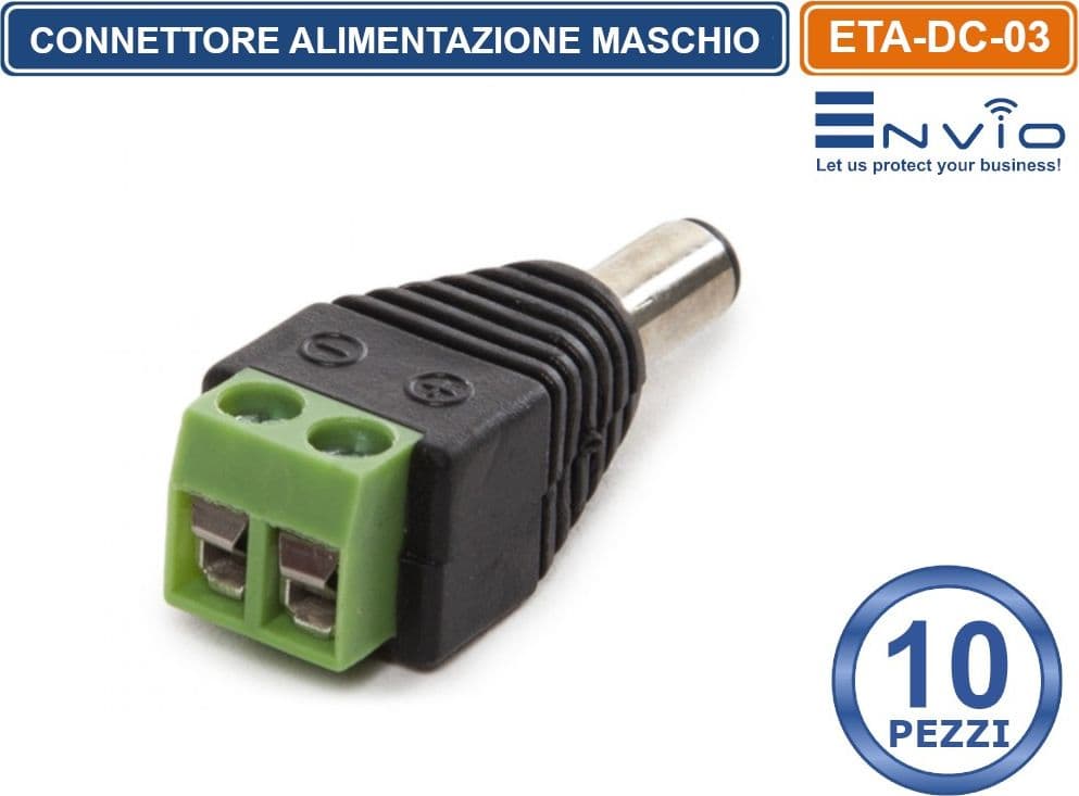 CONFEZIONE 10 PEZZI CONNETTORE ALIMENTAZIONE MASCHIO CON MORSETTO POLARIZZATO CONNESSIONE A VITE - 2