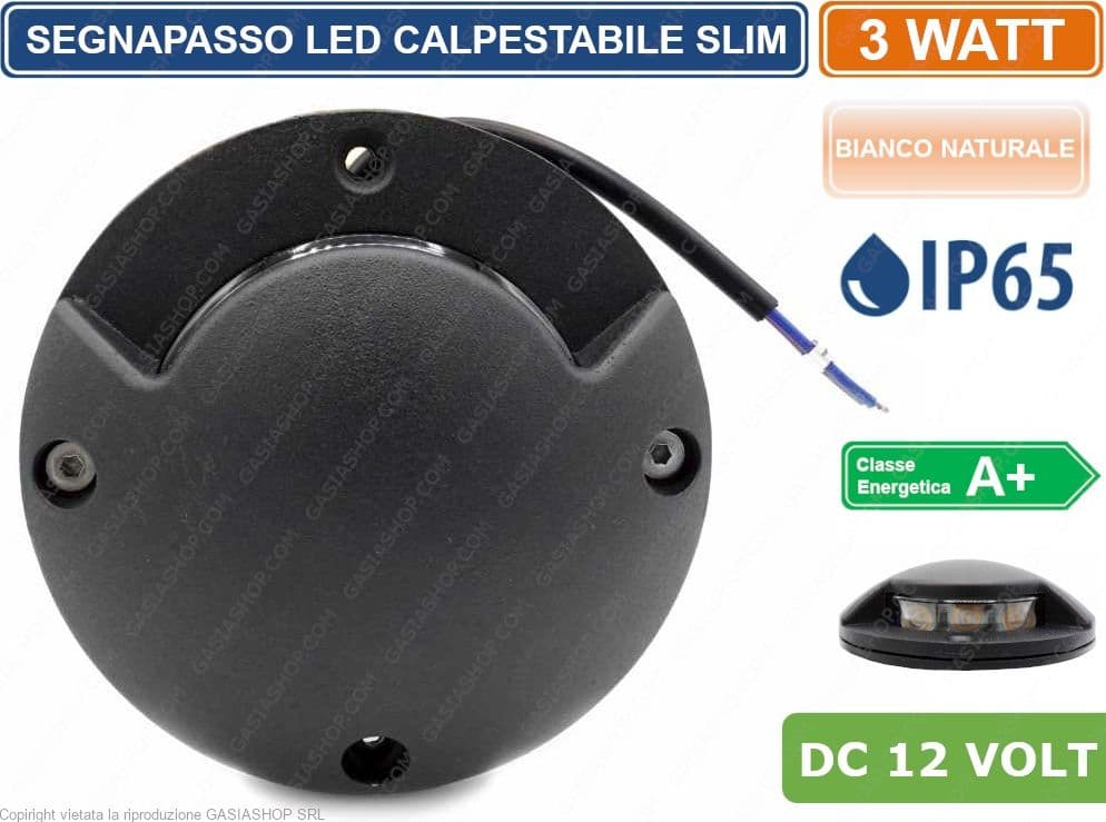 SEGNAPASSO LED CALPESTABILE 3W SINGOLO FASCIO LUMINOSO IP65 DA ESTERNO BIANCO NATURALE