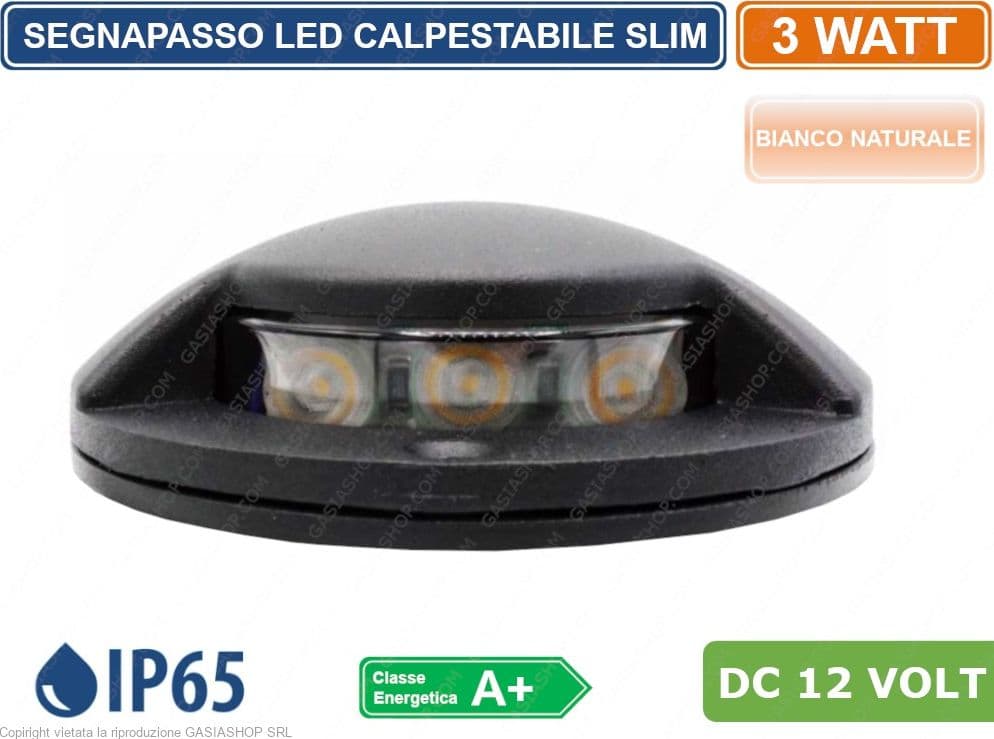 SEGNAPASSO LED CALPESTABILE 3W SINGOLO FASCIO LUMINOSO IP65 DA ESTERNO BIANCO NATURALE - 2
