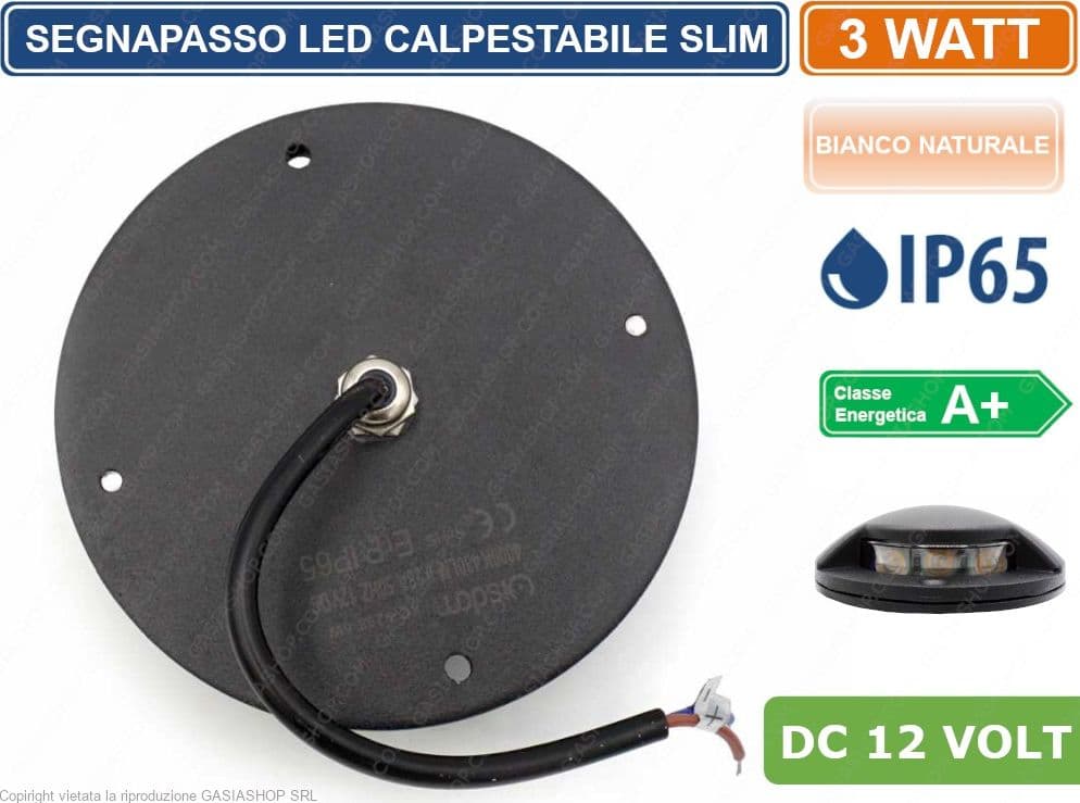 SEGNAPASSO LED CALPESTABILE 3W SINGOLO FASCIO LUMINOSO IP65 DA ESTERNO BIANCO NATURALE - 3