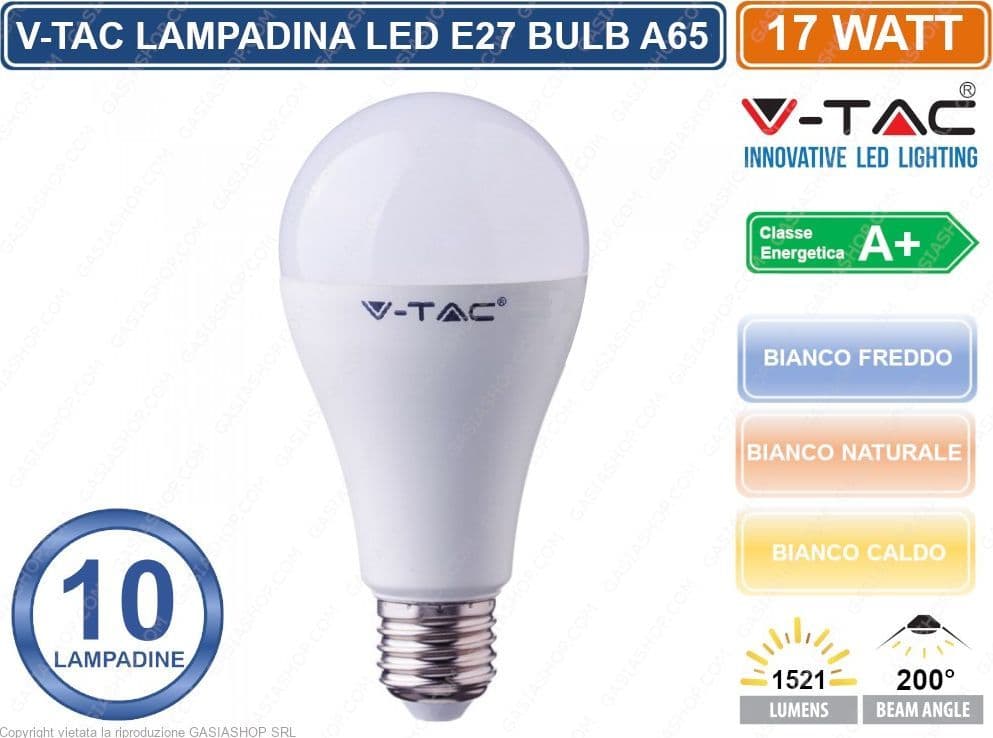 KIT 10 V-TAC VT-2017 LAMPADINA LED E27 17W BULB A65 - SKU 214456 / 214457 / 214458 - 2