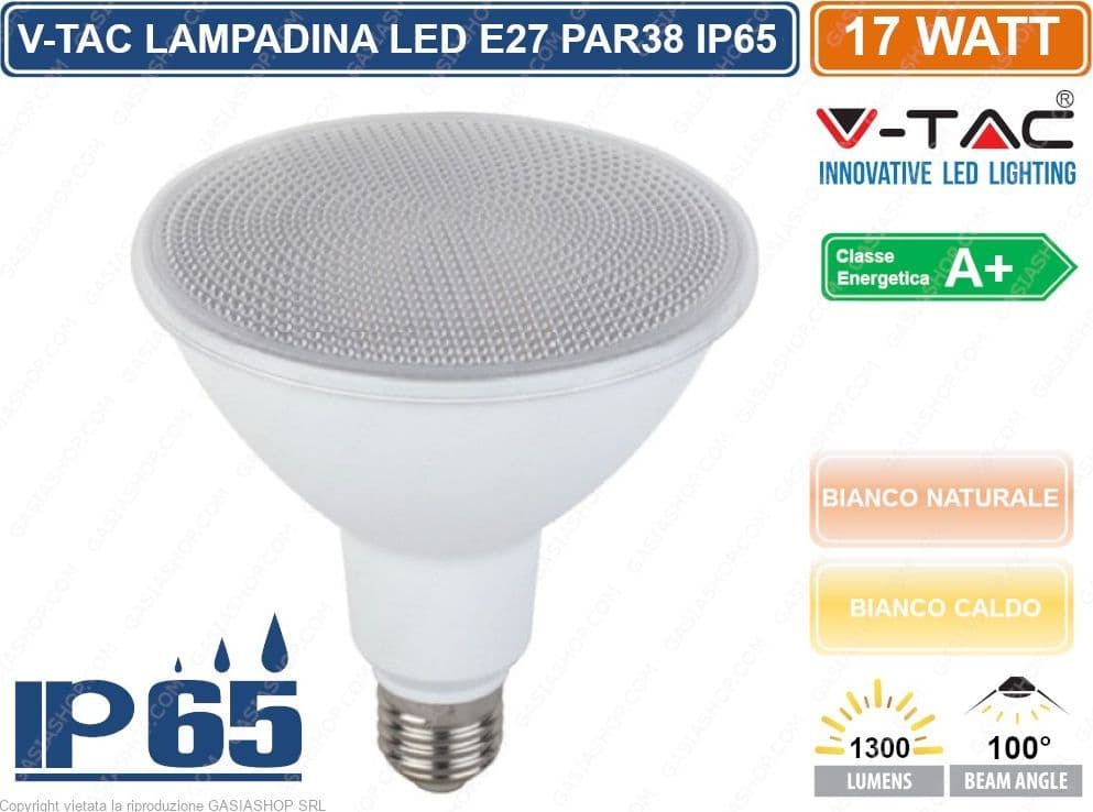 V-TAC VT-1227 LAMPADINA LED E27 17W BULB PAR38 IMPERMEABILE IP65 - SKU 45681 / 45691 - 2