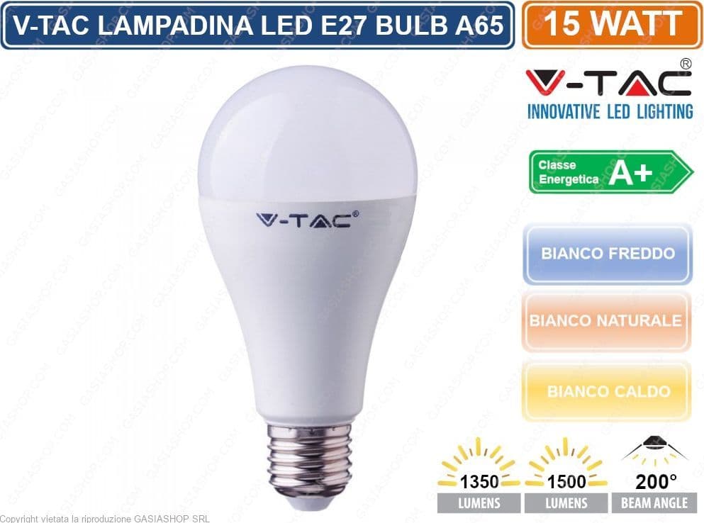 V-TAC VT-2015 LAMPADINA LED E27 15W BULB A65 - SKU 214453 / 214454 / 214455 - 2