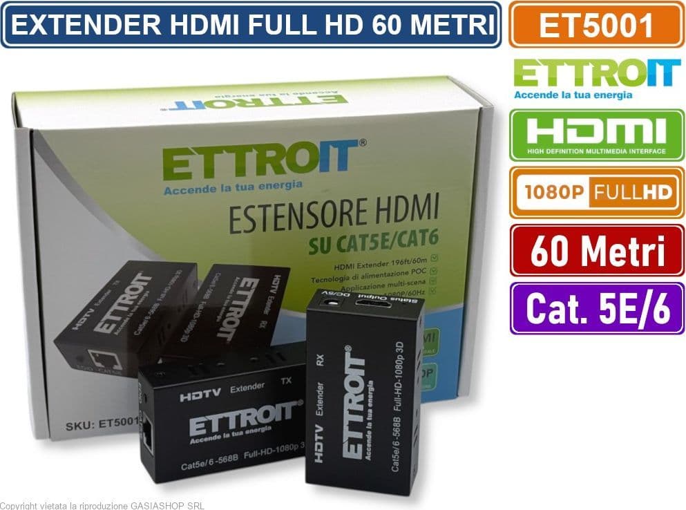 ETTROIT ET5001 EXTENDER ESTENSORE HDMI FULL HD 1080P 3D HDCP SU CAVO LAN RJ45 60 METRI - 6