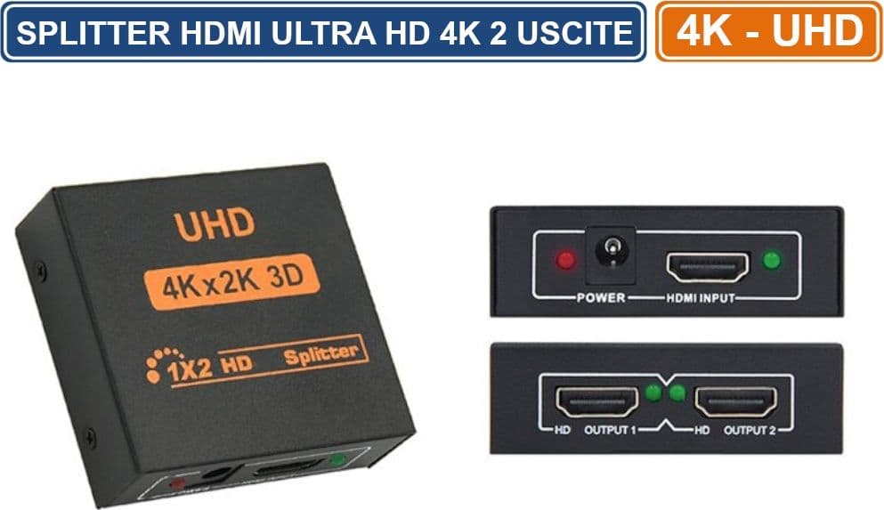 SPLITTER SDOPPIATORE SEGNALE HDMI ULTRA HD 4K 3D 2 USCITE - 2