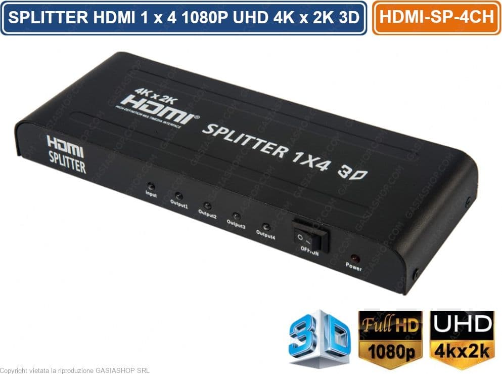 SPLITTER SDOPPIATORE HDMI FULL HD 1080P UHD 4K 3D 1x4 4 USCITE HDMI AMPLIFICATE - 2
