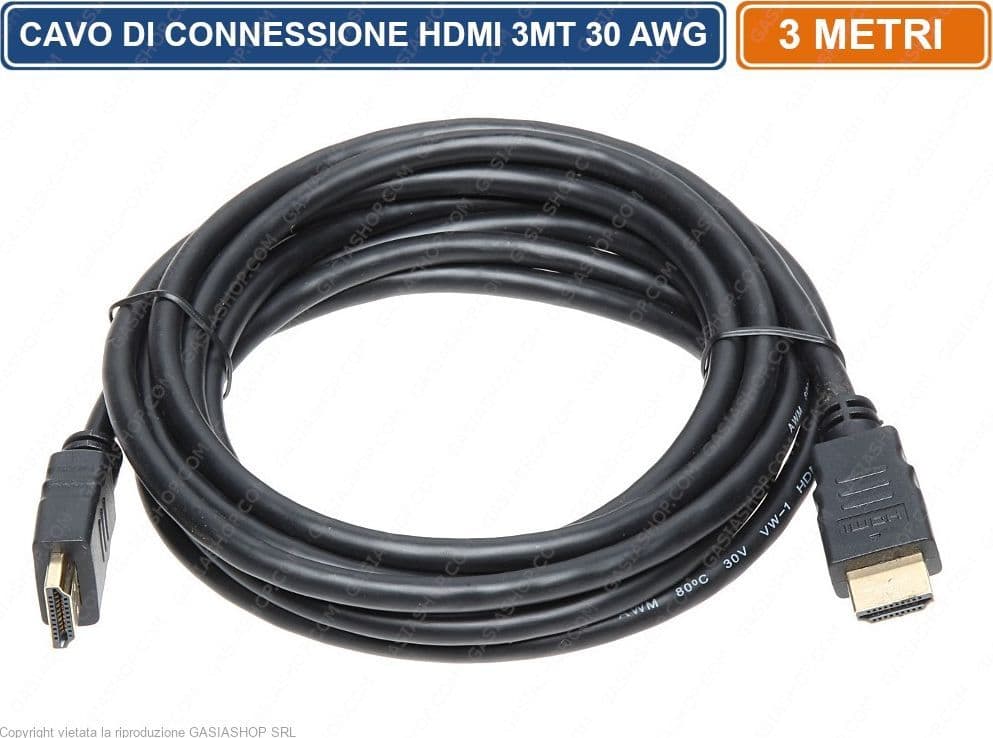 CAVO INTERFACCIA MULTIMEDIALE ALTA DEFINIZIONE HDMI DA 3M METRO 30 AWG