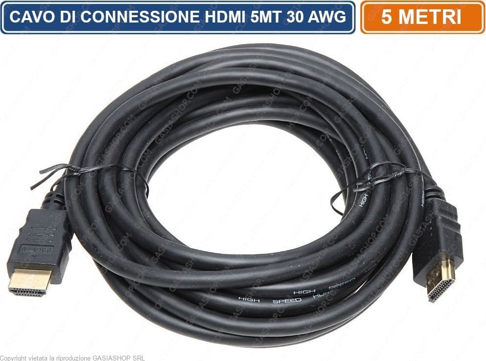 CAVO INTERFACCIA MULTIMEDIALE ALTA DEFINIZIONE HDMI DA 5M METRO 30 AWG