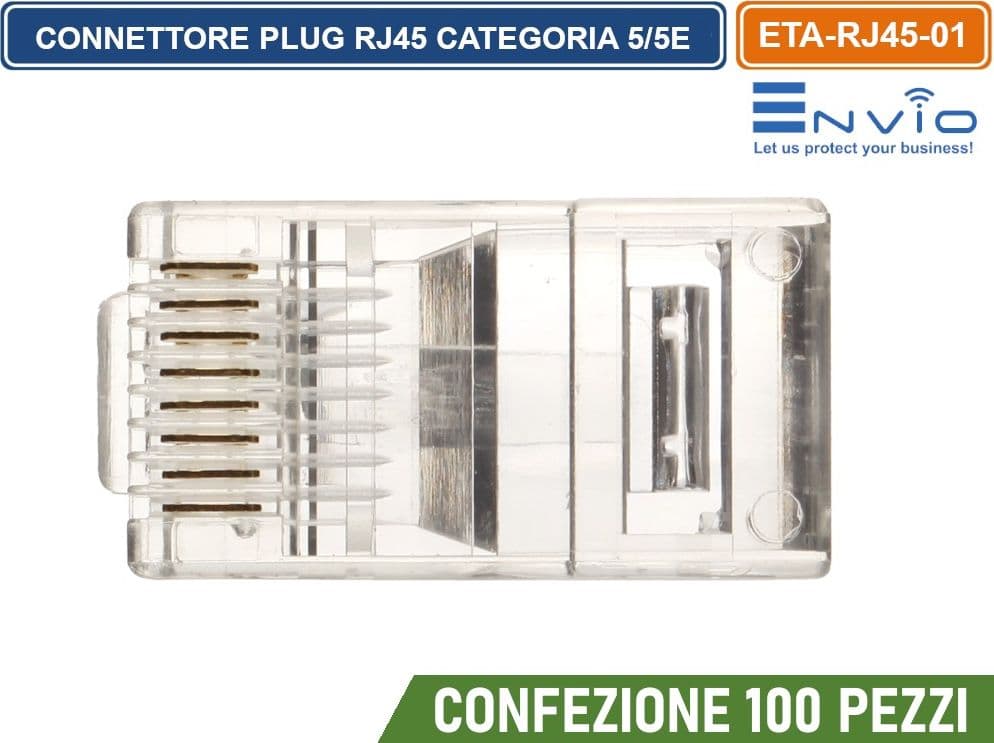 CONFEZIONE 100 PEZZI CONNETTORE PLUG RJ45 CAT.5 CAT.5E SPINA MODULARE CAVO LAN UTP - 2