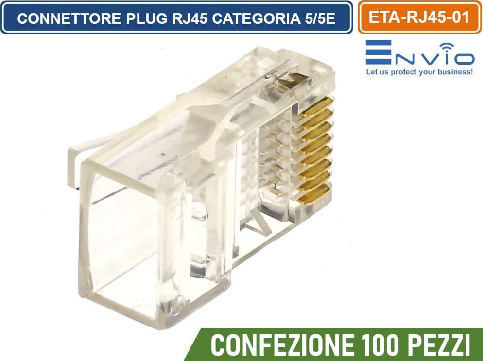 CONFEZIONE 100 PEZZI CONNETTORE PLUG RJ45 CAT.5 CAT.5E SPINA MODULARE CAVO LAN UTP - 3