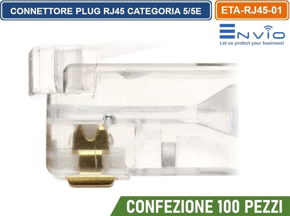 CONFEZIONE 100 PEZZI CONNETTORE PLUG RJ45 CAT.5 CAT.5E SPINA MODULARE CAVO LAN UTP - 4