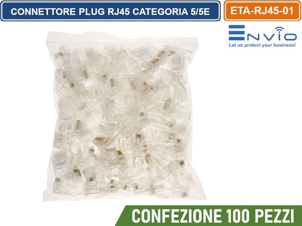 CONFEZIONE 100 PEZZI CONNETTORE PLUG RJ45 CAT.5 CAT.5E SPINA MODULARE CAVO LAN UTP - 5