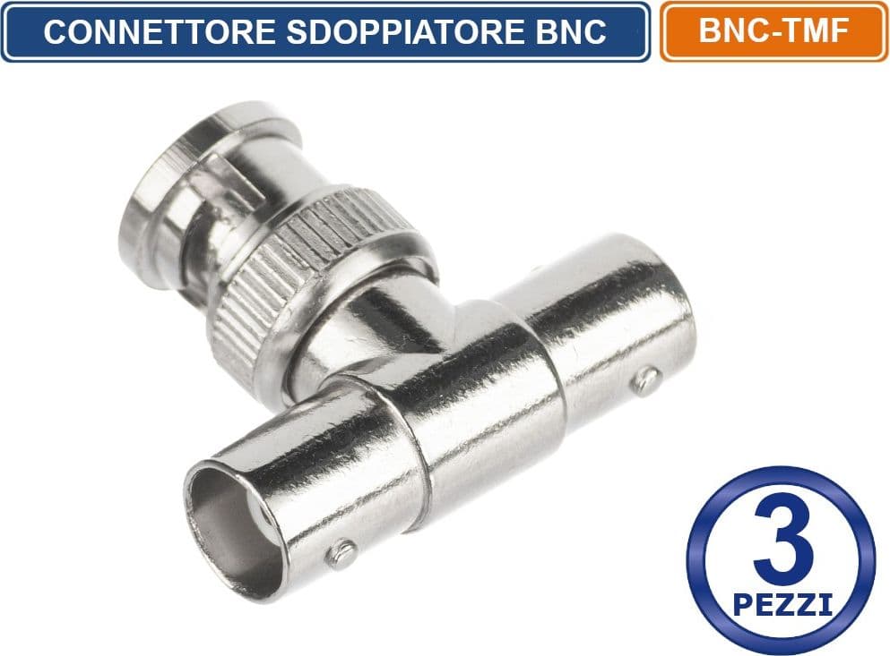 CONFEZIONE 3 PEZZI CONNETTORE ADATTATORE SDOPPIATORE BNC A "T" 1 MASCHIO 2 FEMMINE CCTV DVR - 2