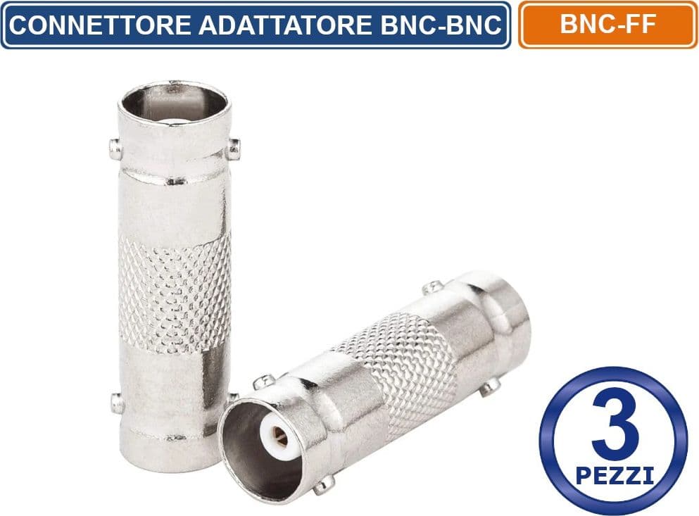 CONFEZIONE 3 PEZZI CONNETTORE ADATTATORE PROLUNGA BNC 2 CONNESSIONI BNC FEMMINA CCTV DVR