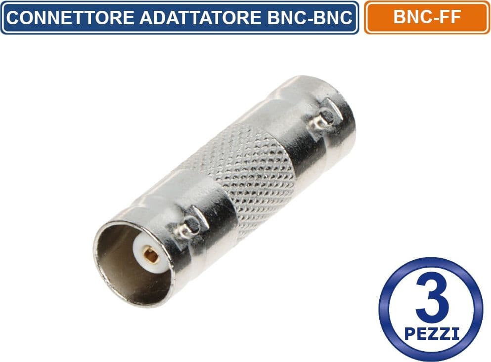 CONFEZIONE 3 PEZZI CONNETTORE ADATTATORE PROLUNGA BNC 2 CONNESSIONI BNC FEMMINA CCTV DVR - 2