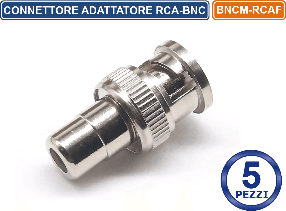 CONFEZIONE 5 PEZZI CONNETTORE ADATTATORE BNC SPINA MASCHIO RCA FEMMINA CCTV DVR - 2