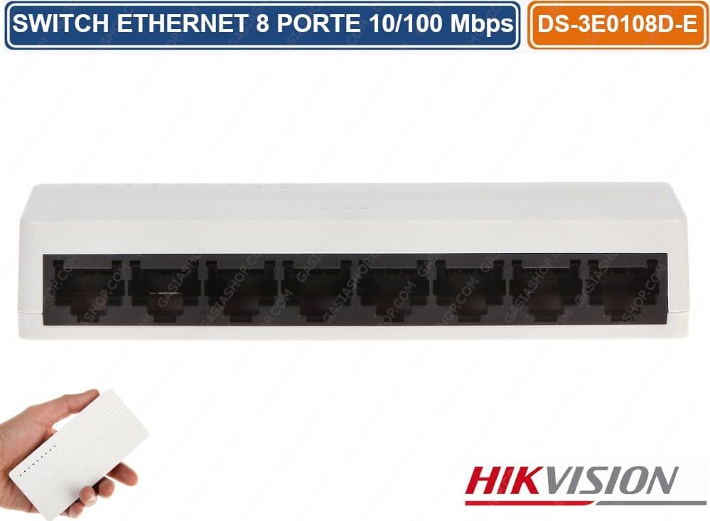 HIKVISION HUB DI RETE SWITCH ETHERNET 8 PORTE 10 / 100 Mbps DS-3E0108D-E - 2