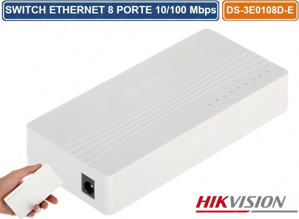HIKVISION HUB DI RETE SWITCH ETHERNET 8 PORTE 10 / 100 Mbps DS-3E0108D-E - 3