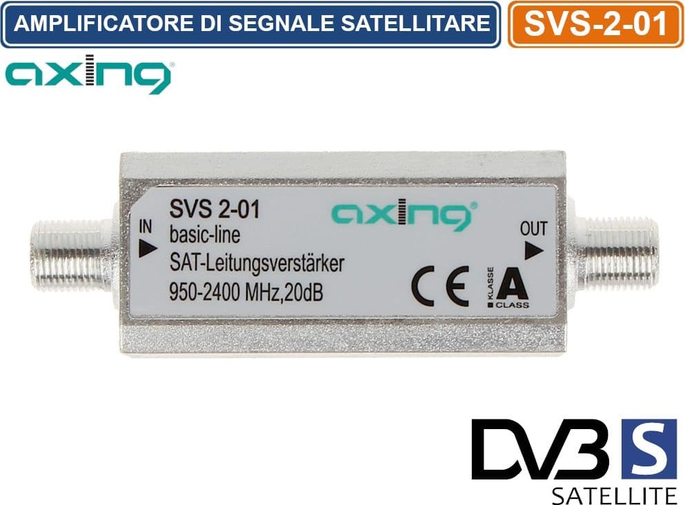 AMPLIFICATORE SEGNALE SATELLITARE TV SAT AXING 20 dB +2 F SPINE 950 - 2400 MHZ - 2
