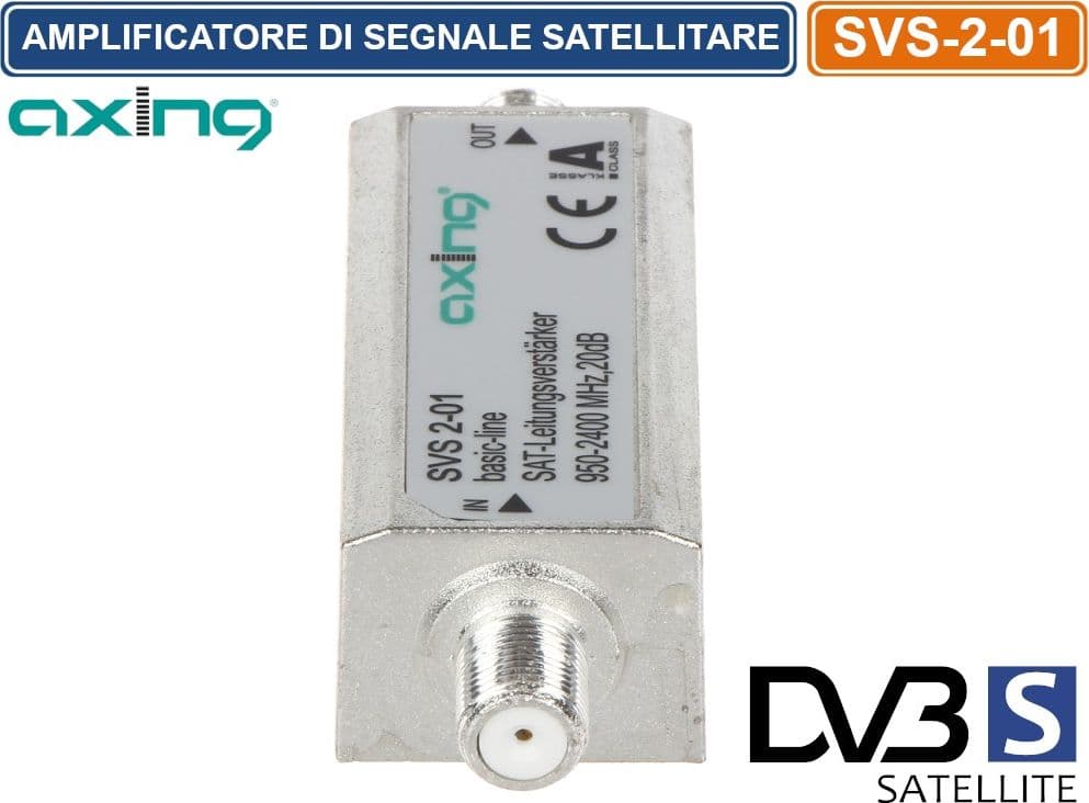 AMPLIFICATORE SEGNALE SATELLITARE TV SAT AXING 20 dB +2 F SPINE 950 - 2400 MHZ - 3