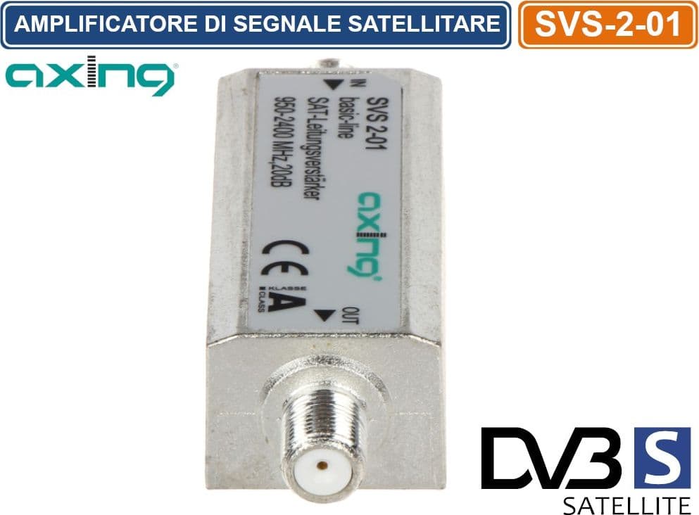 AMPLIFICATORE SEGNALE SATELLITARE TV SAT AXING 20 dB +2 F SPINE 950 - 2400 MHZ - 4