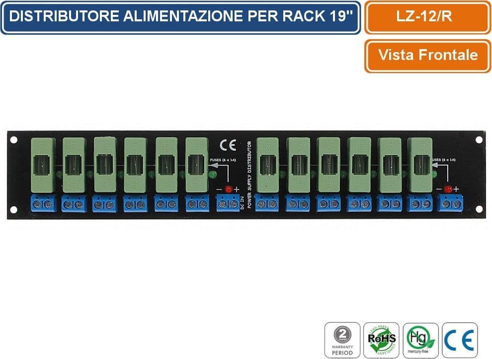DISTRIBUTORE DI ALIMENTAZIONE 12/24V 16 USCITE 1A SCHEDA PCB MONTAGGIO RACK 19" - 2