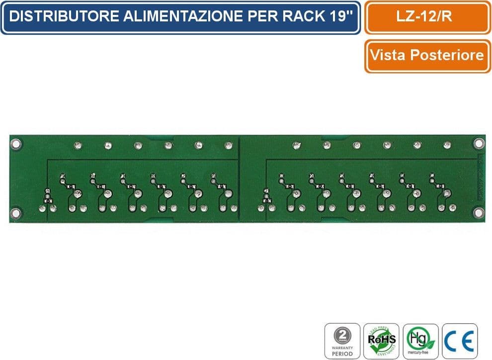 DISTRIBUTORE DI ALIMENTAZIONE 12/24V 16 USCITE 1A SCHEDA PCB MONTAGGIO RACK 19" - 3